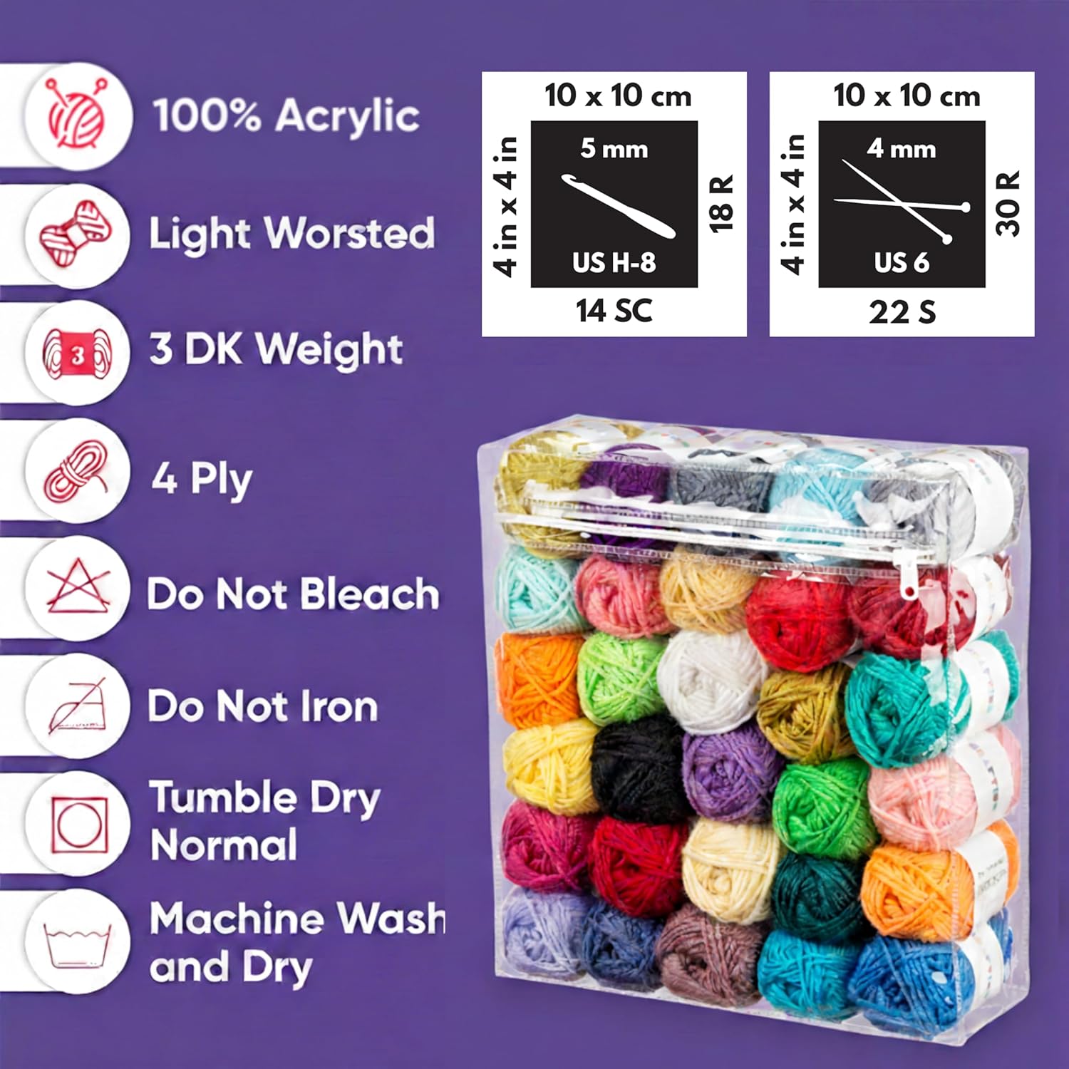CRAFTISS 30 of 20g/0.7Oz Acrylic Yarn Mini Skeins - 1300 Yards of Soft Yarn for Crocheting and Knitting Craft Project. Assorted Starter Crochet Bulk Kit for Adults and Kids - Mothers Day Gift - Image 4