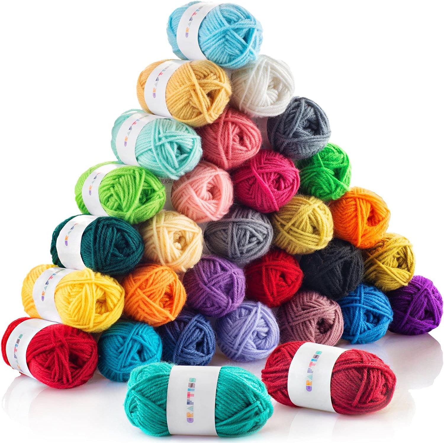 CRAFTISS 30 of 20g/0.7Oz Acrylic Yarn Mini Skeins - 1300 Yards of Soft Yarn for Crocheting and Knitting Craft Project. Assorted Starter Crochet Bulk Kit for Adults and Kids - Mothers Day Gift