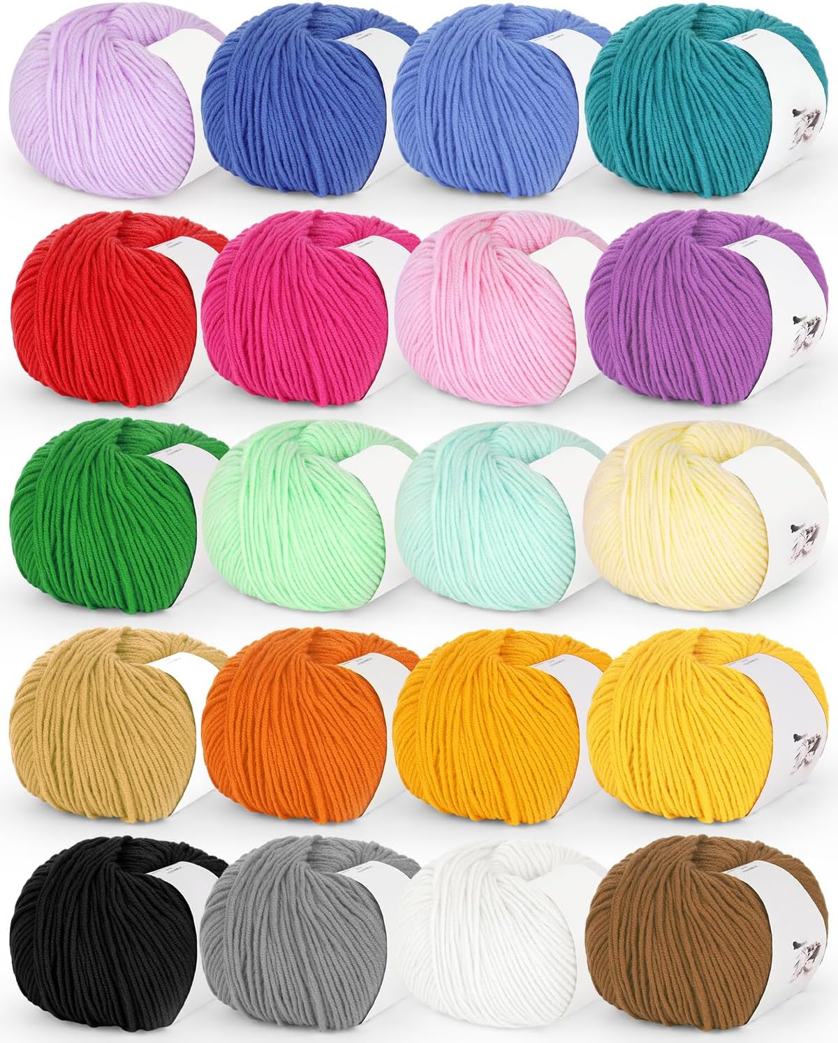 Katech 20 Skeins Cotton Yarn for Crocheting-55% Cotton 45% Acrylic-#3 DK (Light)-Super Soft Milk Cotton Yarn-Great Crochet and Knitting Starter Kit for Colorful Craft(Color A)